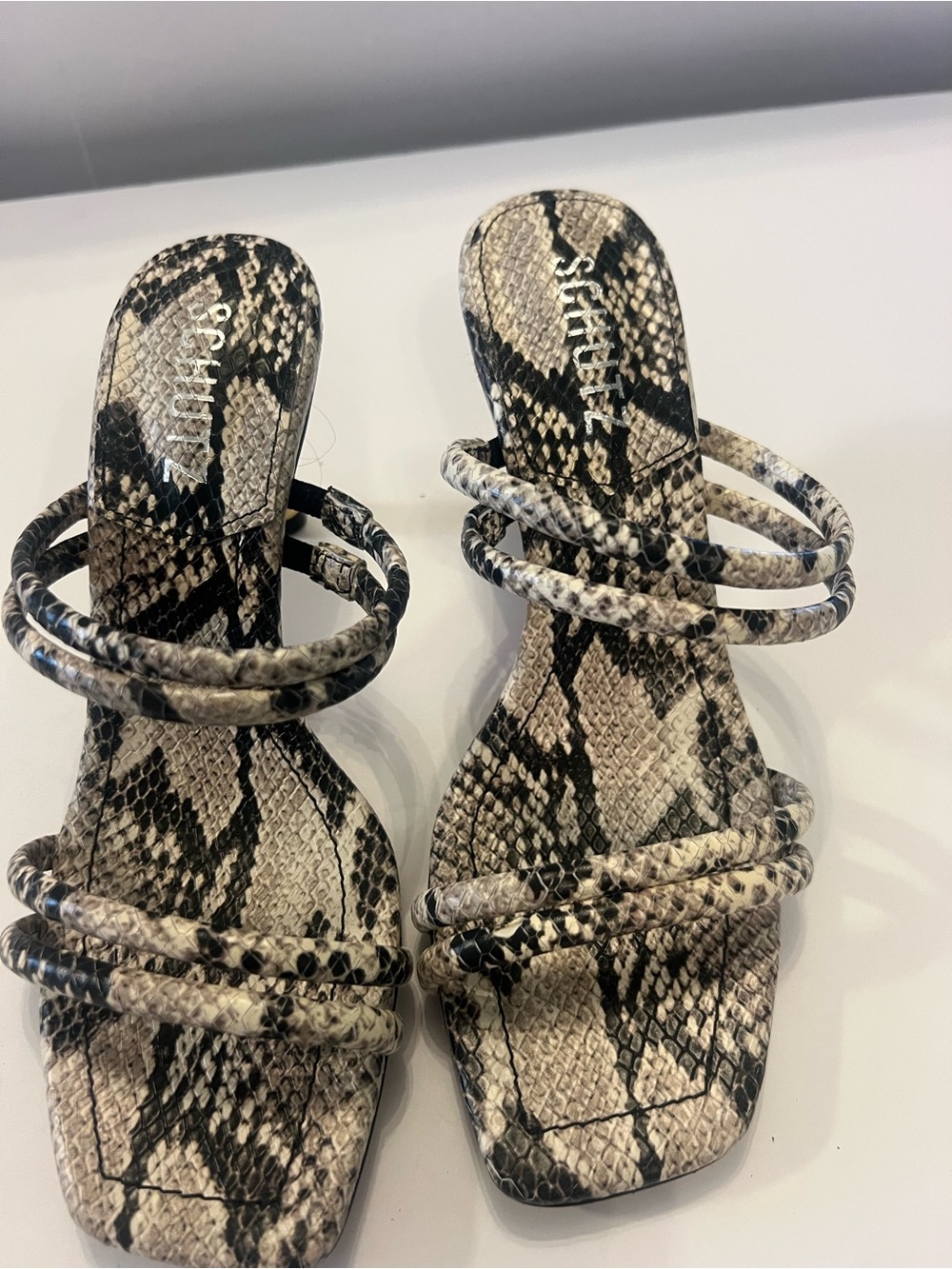 SCHUTZ Snake-Print Slide Sandals in Black & Cream
